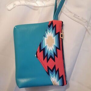 New Southwestern geometric Pink Turquoise Cowgirl Wristlet Clutch Bag Boho